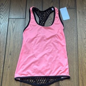 Pink Racerback Tank Top with Black Mesh